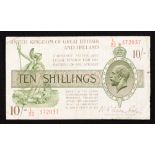 Banknote Treasury Ten Shillings Warren Fisher issue November 1922, 2nd series L/22 572037,