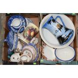 Two boxes of mixed ceramics including blue and white Staffordshire and imperial (2 boxes)