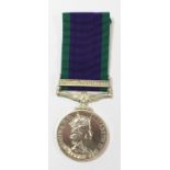 General Service Medal ERII with Malay Peninsular Clasp to 23525422 Pte JR Vernall RAOC.