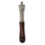 A late 19th/Early 20th Century Tipstaff, silver plated crown pommel, ring turned handle, 19cm.