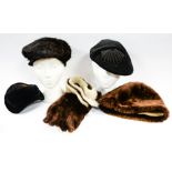 A Beaver Lamb late 1940s hat with a dome crown and matching gloves;