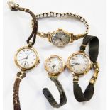 Three 9ct gold cased wristwatches and a lady's Rotary watch (4)