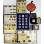 A bag of replica ancient coins, cased Silver Police medalion 1979,