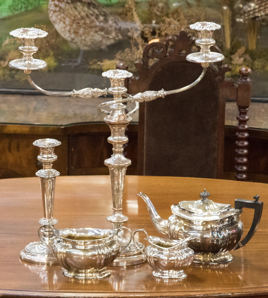 Silver plate including Old Sheffield plate, candelabrum,