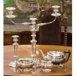 Silver plate including Old Sheffield plate, candelabrum,