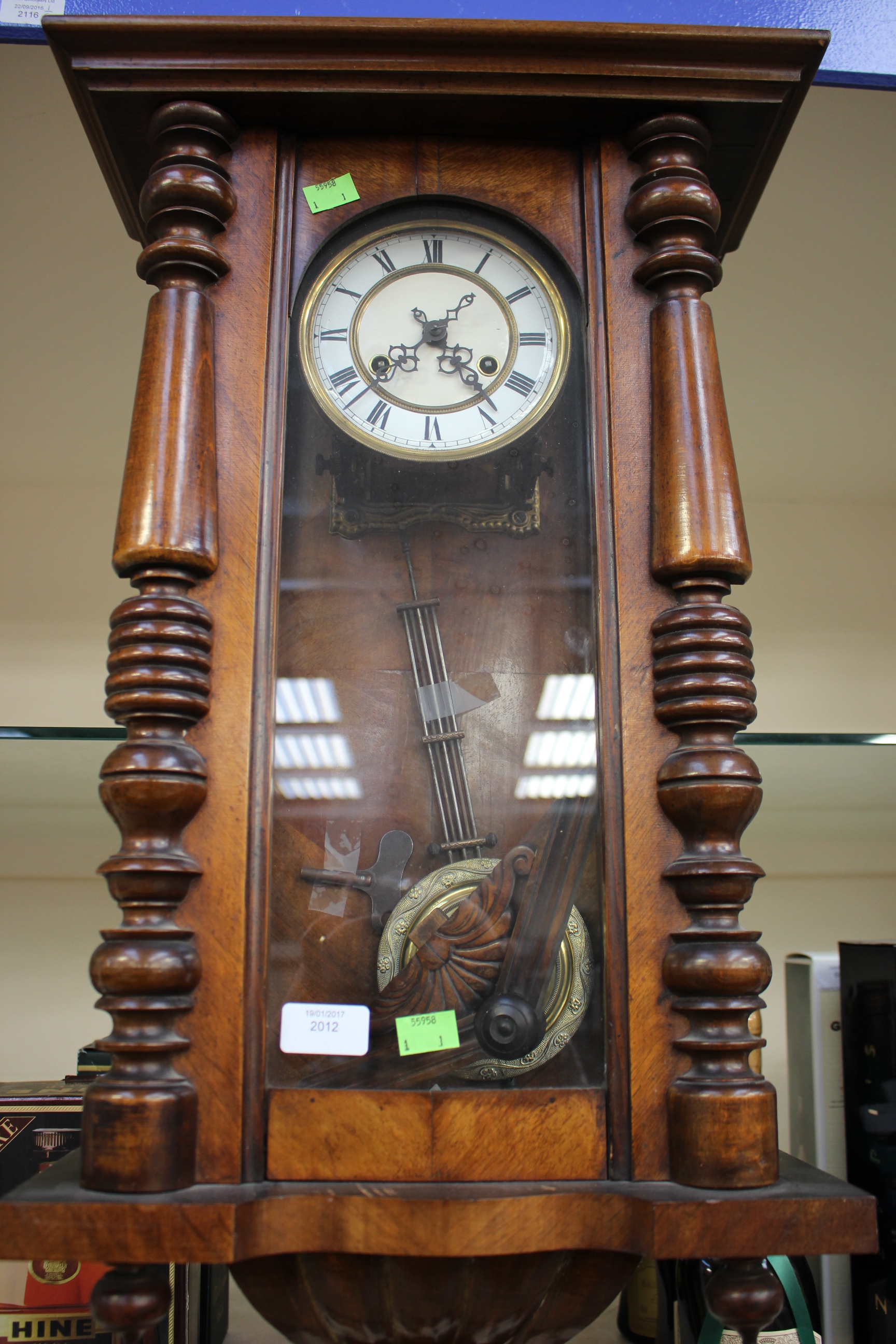 A late 19th Century German mahogany wall clock with Roman numerals - Image 2 of 2
