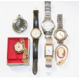 A bag of men's and ladies wristwatches and Hunters, including Rotary, Sekonda,