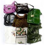 A box of ladies handbags, including French, Jane Shilton, velvet,