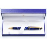 Waterman Phileas ballpoint pen, blue marbled finish with gold plated fittings,