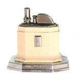 A Ronson Touch Tip Octette table lighter, circa 1935, chrome plated and cream enamel,