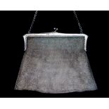 An Art Deco silver chain maille evening bag, London 1923, 16cm wide, 15cm deep, 7.