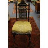 An Aesthetic Movement, Anglo Indian or Moorish style side chair, possibly Liberty,