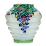 Charlotte Rhead for Crown Ducal, a Wisteria vase No 212 4954, ribbed shouldered form,