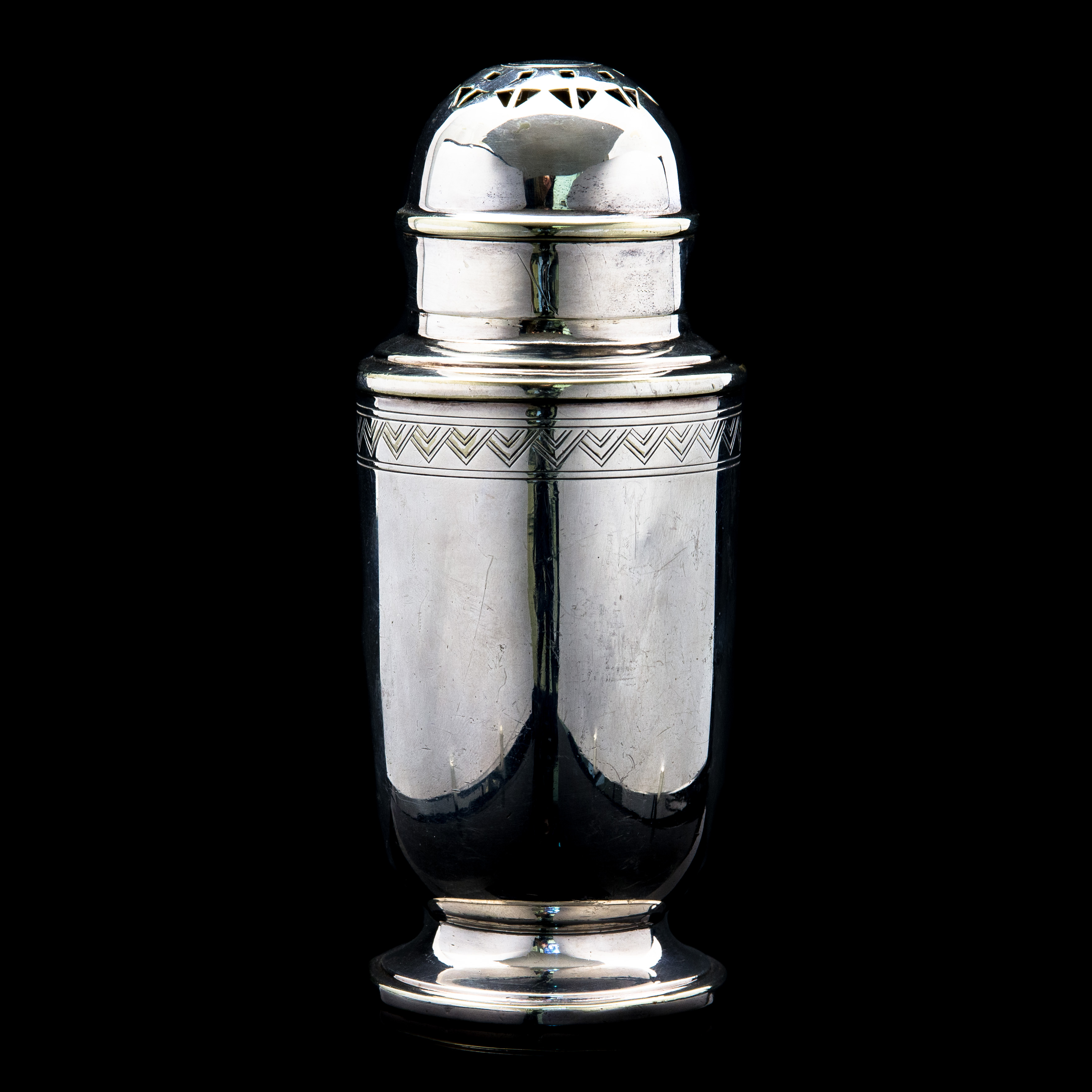 Keith Murray (attributed) for Mappin and Webb, a silver plated Art Deco sugar shaker,