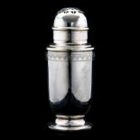 Keith Murray (attributed) for Mappin and Webb, a silver plated Art Deco sugar shaker,