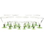 A group of sixteen circa 1920s cocktail style glasses, four large, six medium, six small,