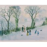 Helen Bradley (1900-1979), Walking in a snowy landscape, print, signed in pencil,