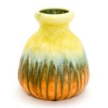 A Ruskin Pottery crystalline glaze vase, gourd form with narrow neck and inverted rim,