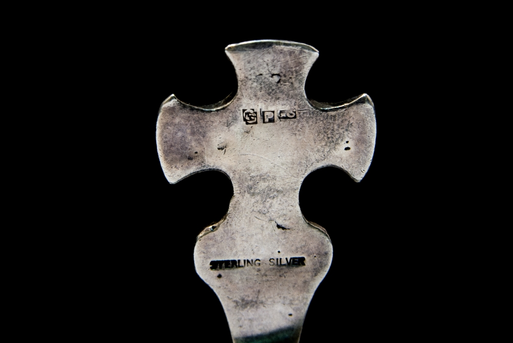 A Scottish Arts and Crafts silver caddy spoon, Iona style, the handle in the form of a Celtic cross, - Image 2 of 2