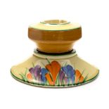 Clarice Cliff for Newport Pottery, a Crocus pattern candlestick, shape number 331, Bizarre marks,