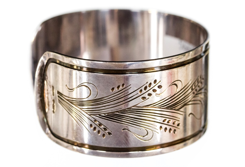 Georg Jensen, a Danish silver bangle or cuff, engraved with a stylised wheat design, pattern 85 B, - Image 2 of 2