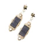 A pair of Art Deco style white metal, hardstone and moonstone earrings,