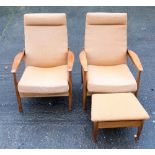 Eric Pamphilon and George Fejer for Guy Rogers, a pair of Manhattan armchairs and a footstool,