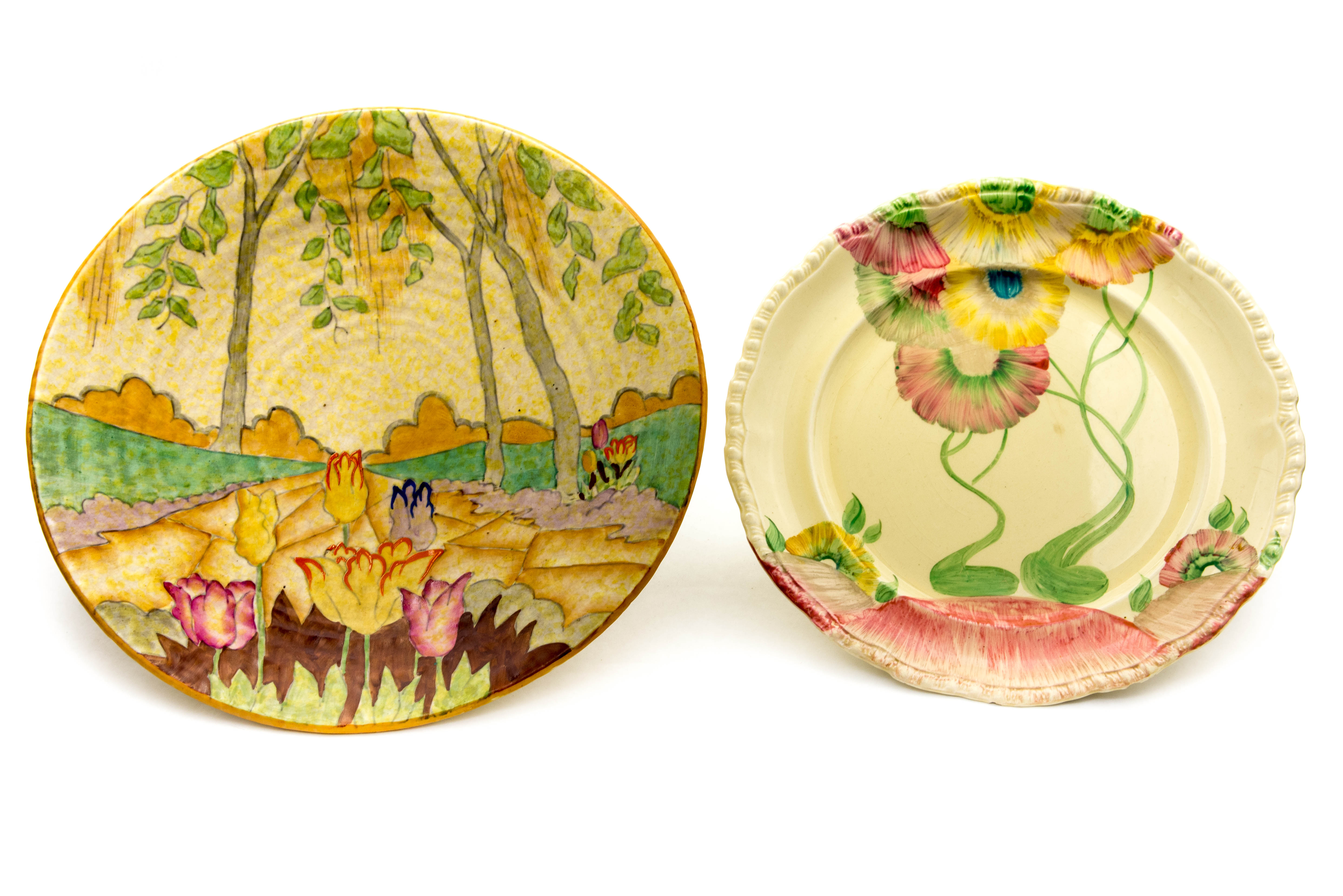 Clarice Cliff for Newport Pottery and Wilkinson, a Pink Pearls dinner plate with gadrooned border,