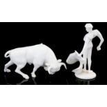 G Thiersch for Rosenthal, a white porcelain matador and bull, in bullfighting pose, each signed,