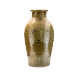 Toff Milway, a studio pottery stoneware vase, shouldered form, salt glazed with incised decoration,