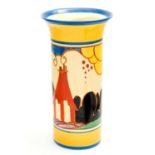Clarice Cliff for Newport Pottery, a Summerhouse vase, cylindrical form with flared rim, shape 186,