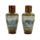 Hannah Barlow for Royal Doulton, a pair of stoneware vases, shouldered form,