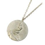 Jorgen Jensen, a Danish pewter pendant on chain, relief moulded Copenhagen Little Mermaid on a rock,