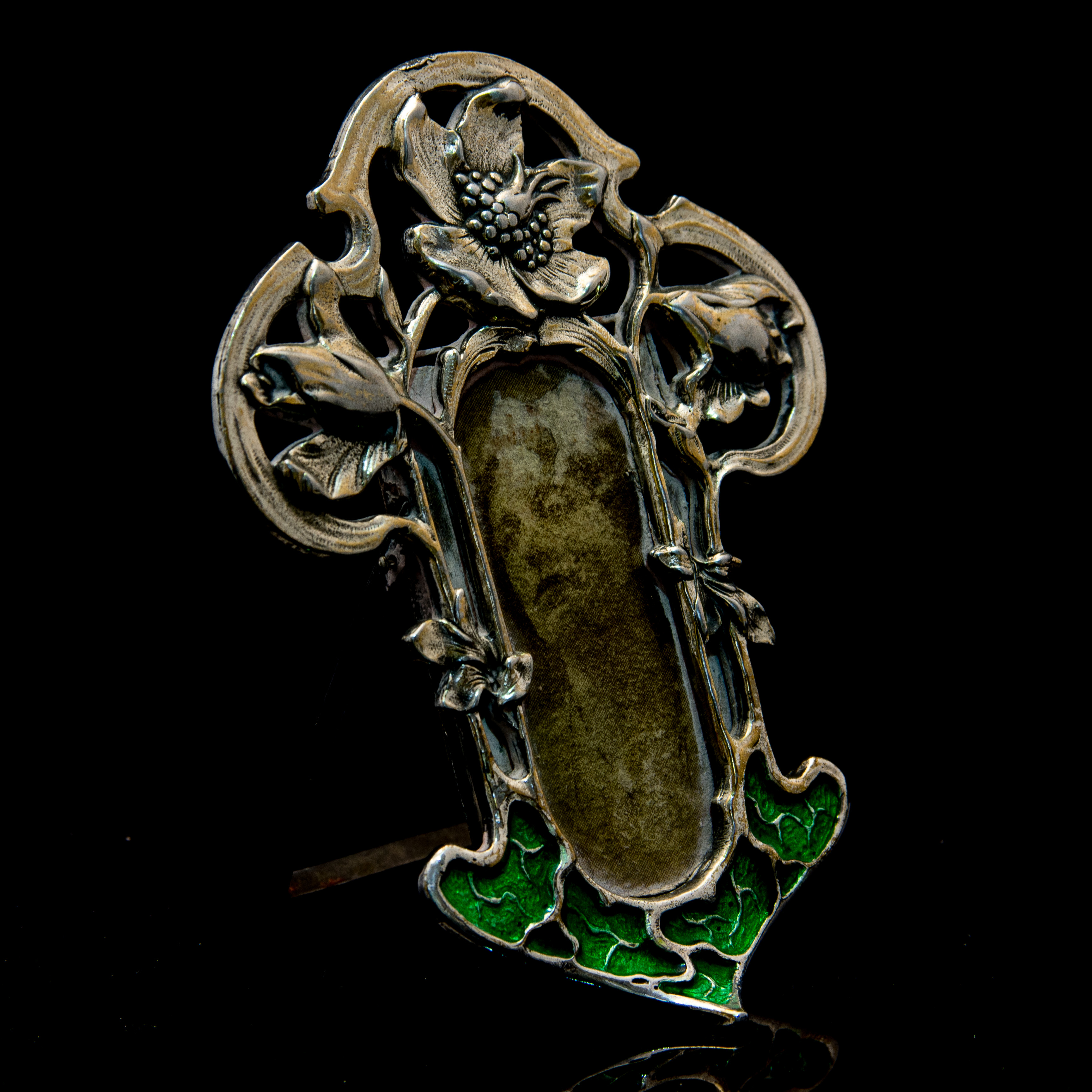 An Art Nouveau style white metal and enamelled photograph frame, - Image 2 of 2