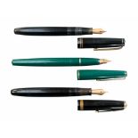 Parker fountain pens including two Duofold, circa 1940s and 1950s models, with 14 carat gold nibs,