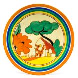 Clarice Cliff for Newport Pottery, a Red Roofs plate, Fantasque Bizarre marks,