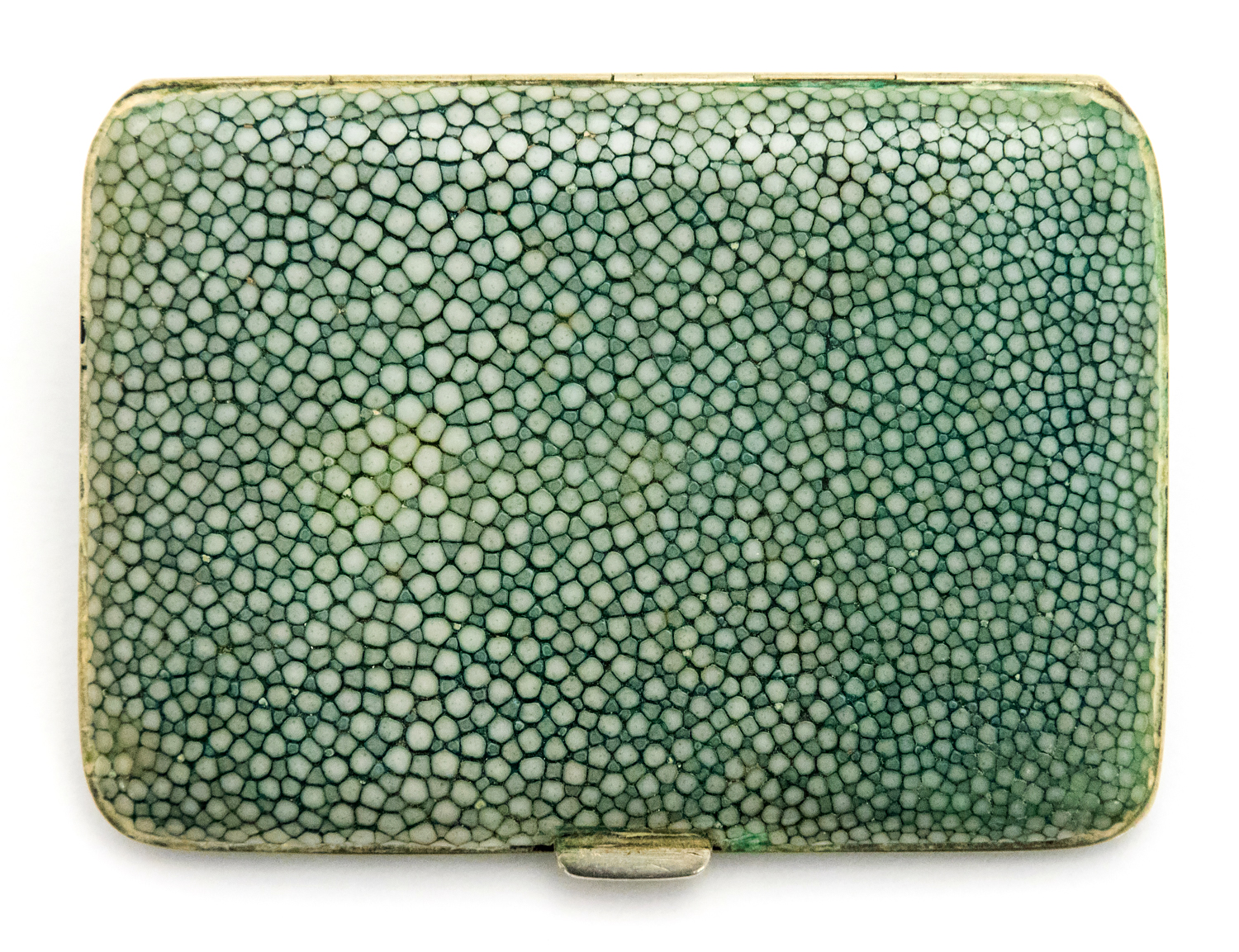 An Art Deco shagreen cigarette case, white metal with gilt interior, marked for PH Vogel, 9cm long, - Image 2 of 2