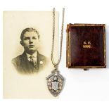 Baseball Medal: A 'Derbyshire Baseball Association' hallmarked, shield-shaped silver medal on chain,