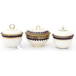 Two late 18th Century Derby sugar bowls and sauce bow,