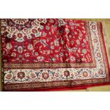 Red ground Kashmir rug Sharbas medallion design