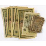 A collection of bank notes to include eight 1000 German Mark notes,