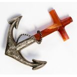 A carnelian and silver anchor brooch, late 19th Century, approximately 60 x 45mm,