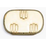 An Art Deco purse, worked shaped ivory with yellowmetal (gold) bands,