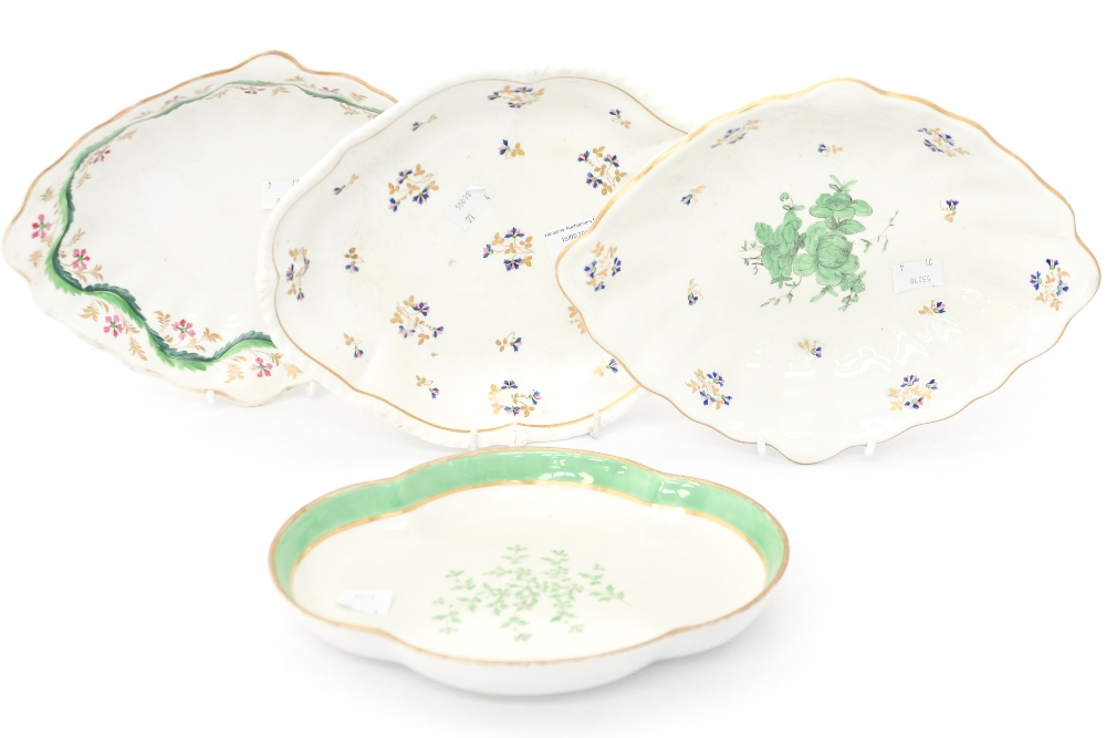 Four lozenge shaped early 19th Century Derby dishes