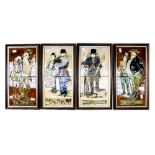 Four framed tile pictures by H and R Johnson 'Gamekeeper', 'Pickwick Papers',