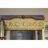 Pair of French carved giltwood pelmets, each with silk hand embroided fringes,