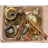 A collection of brass, a bronze small urn, a stamp box in Indian brass,