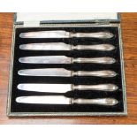 A cased set of six silver handled tea knives, hallmark Sheffield 1925,