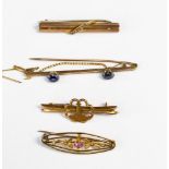 A collection of gem set 9ct gold bar brooches 9.