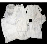 A collection of Victorian white cotton items to include a cotton modesty front, a cami top,